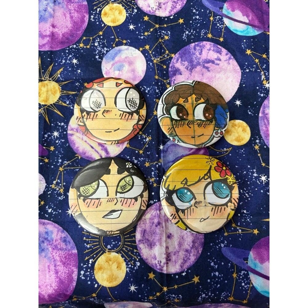Set of 4 Handmade OC Large Button Pins